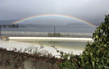 Real rainbow over Kits pool in Vancouver