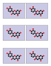 Molecule cards, for students to spot the difference between red and blue molecules (images flipped from previous molecule model photo)